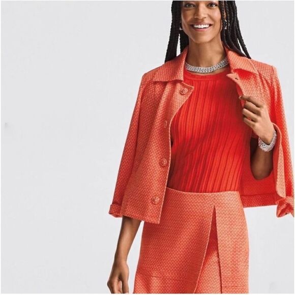 CAbi Women’s Tangerine Matchmaker Jacquard Knit Topper Jacket - Picture 1 of 8
